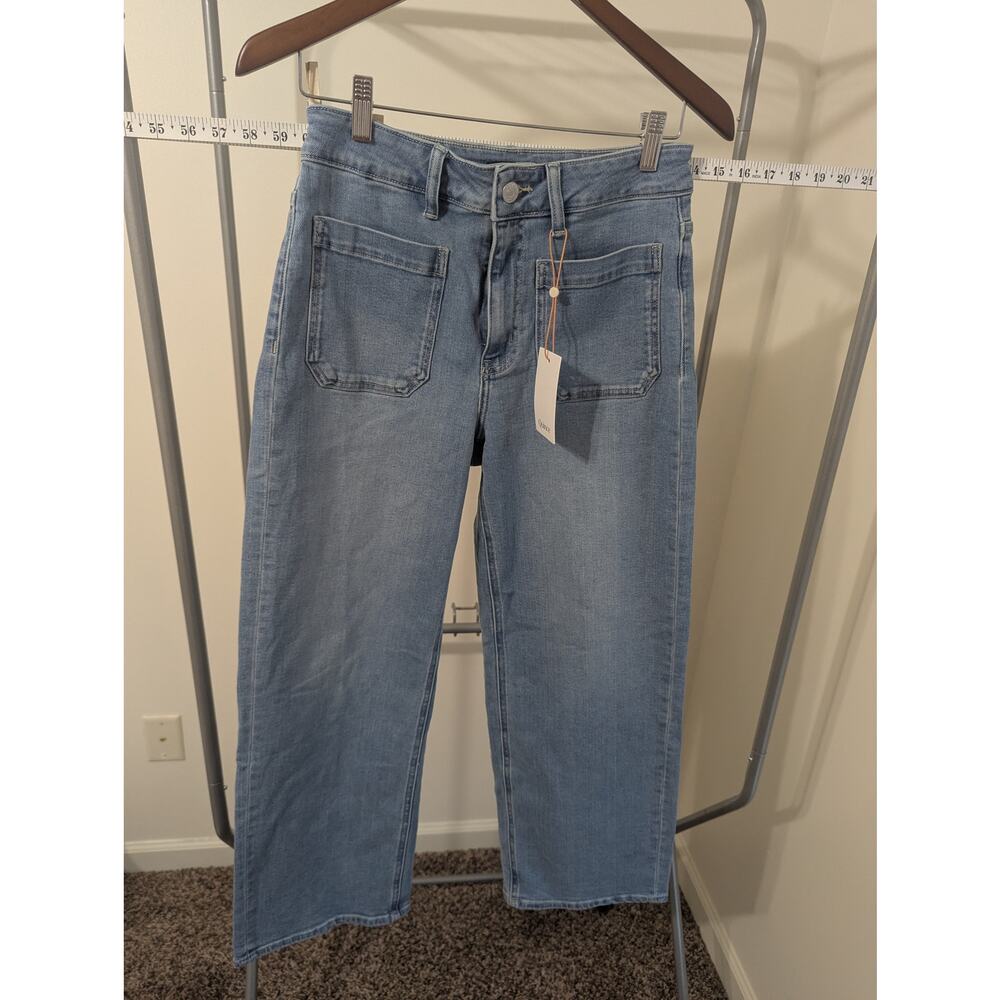 Quince Bella Stretch Patch Pocket Wide Leg Jeans Frosted Blue NWT Size 28 - Picture 2 of 6